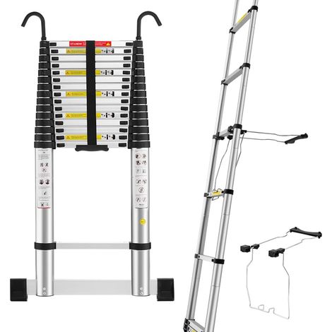 Stanew – Échelle télescopique pliante 6.2M en aluminium – Stabilisateur et crochets amovibles – Marches antidérapantes de 40cm – Charge maximale élevée — photo 1