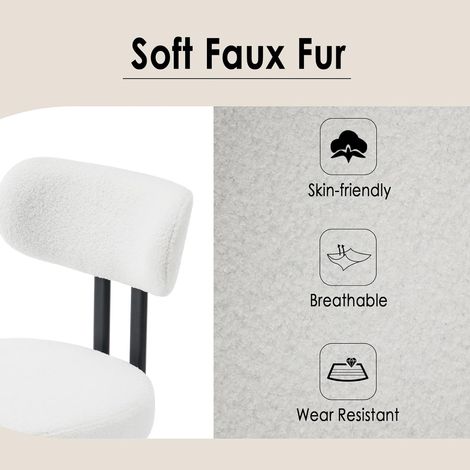 Wahson Lot de 2 chaises en fausse fourrure – Chaise salle à manger avec pieds en métal – Confortable et design moderne – Hauteur d'assise 48.25cm – Blanc — photo 3