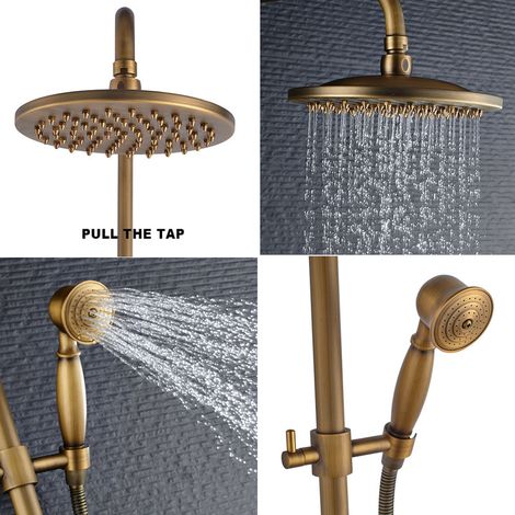 Auralum Ensemble de Douche Bronze Rétro Interrupteur à Poignée Colonne de Douche Mélangeur Système de Douche Finition Bronze avec Barre Réglable — photo 3