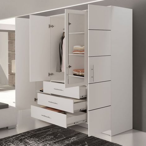 Armoire Dortivu, Blanc, 200x196x58cm, Portes d'armoire: Avec des charnières, Nombre d'étagères: 8 — photo 3
