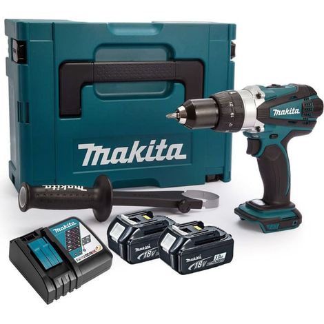 Makita – Perceuse à percussion 18V LXT avec 2 batteries 3.0Ah – Moteur Brushless – Couple élevé pour perçage béton – Coffret MAKPAC