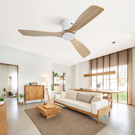 Ventilateur de plafond Sofucor CC - 3 pales en bois - Moteur réversible silencieux - Télécommande - Sans lumière - 132 cm - Blanc-jaune — photo 5