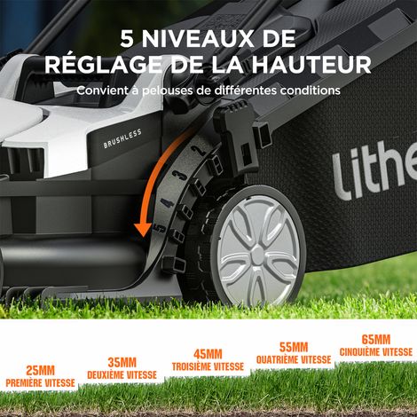 Litheli – Tondeuse à batterie 33 cm – Moteur Brushless – 5 hauteurs réglables – Bac 30 L – Pour pelouses jusqu'à 500 m² — photo 4