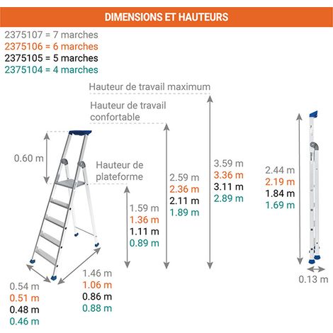 Tubesca Comabi – Escabeau 6 marches aluminium – Hauteur de travail max. 3.36m – Patins antidérapants pour stabilité – 2375106 — photo 3