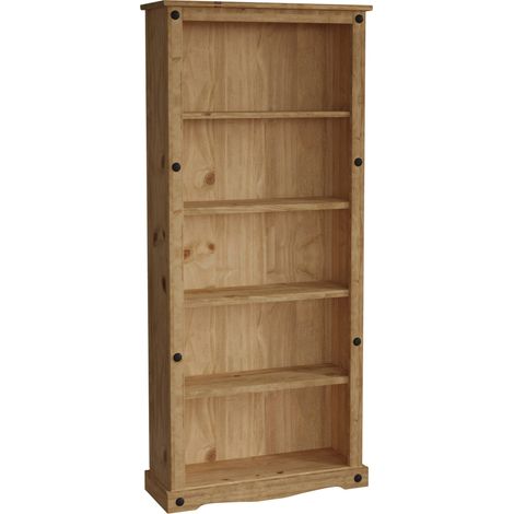 Home Discount – Bibliothèque en pin massif 5 niveaux – Finition cirée vieillie – Dimensions H 170 x L 75 x P 29 cm – Limite de poids 10 kg par étagère — photo 1