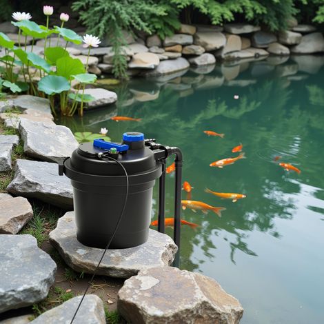 Wiltec CPF-180 Filtre de bassin à pression avec stérilisation UV - 380 x 380 x 400 mm - 11 W / étang 6000 l max. / réservoir 20 l - Nettoyage facile - Filtration eau à grand débit — photo 2