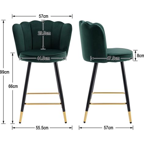 Wahson Lot de 2 tabourets de bar en velours vert – Hauteur d'assise 66 cm – Pieds en métal noir – Design moderne pour cuisine et bar — photo 2