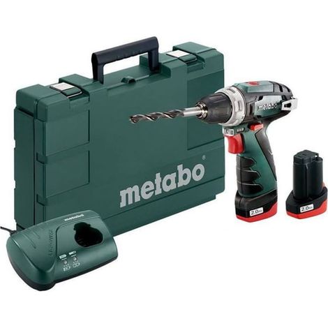 Metabo – Perceuse-visseuse sans fil 10.8V 2x2Ah – 600080500 – Moteur Brushless – Couple 34Nm pour perçage bois et métal – Coffret avec chargeur LC 40