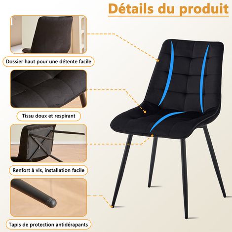 Wokaka Lot de 6 chaises en Velours - chaises de salle à manger style rétro,ergonomiques - 47 Lx43 Px50 H cm(noir) — photo 4