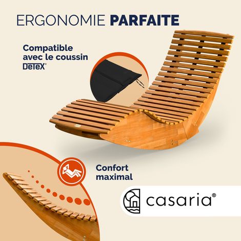 CASARIA® 2x Chaise longue à bascule JAVA en bois d'acacia certifié FSC Pliable transat ergonomique jardin Sauna Capacité de charge 160kg — photo 2