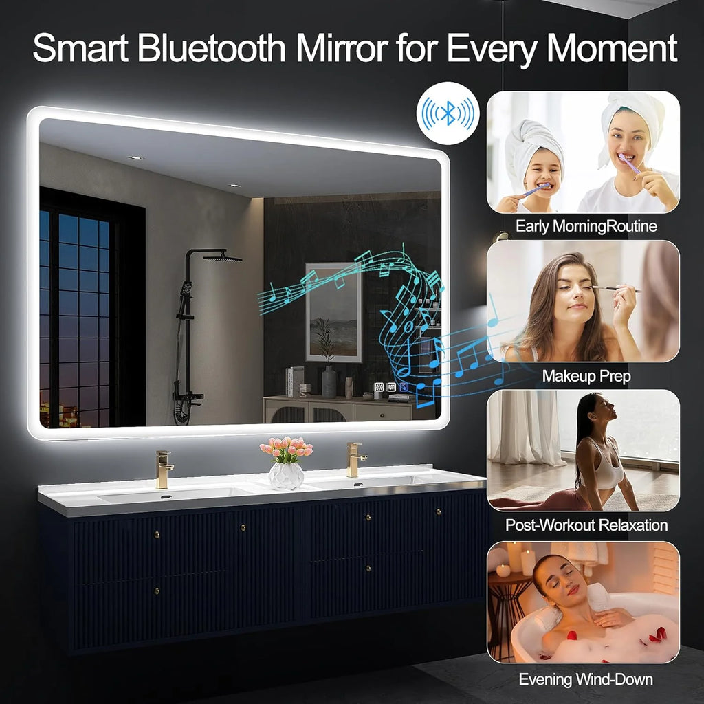 2026 Miroir de salle de bain S'bagno avec éclairage 1200 x 700 mm, IP44, LED, Bluetooth, antibuée, 3 couleurs de lumière (3 0