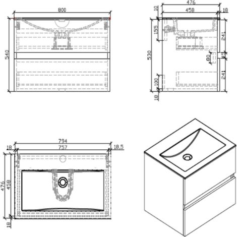 Stano. – Meuble salle de bain suspendu 80 cm – Vasque en marbre synthétique blanc – Noyer mélaminé – Tiroirs avec rails amortisseurs — photo 4