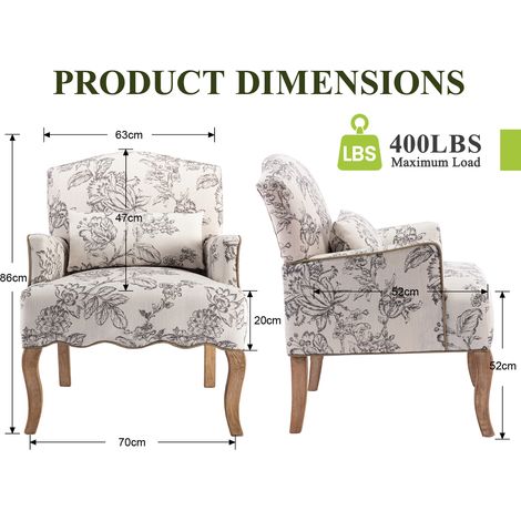 Wahson Fauteuil Salon en lin avec pieds en bois massif – Coussin épais pour confort – Design vintage – Dimensions 86x70x71cm – Disponible en gris et beige — photo 2