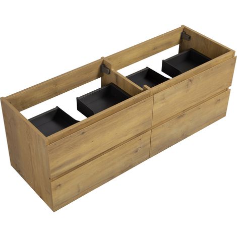 Badplaats – Meuble sous vasque suspendu 140 x 48 x 50 cm – Chêne – 4 tiroirs softclose sans poignée – Kit de fixation inclus — photo 3