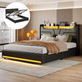 Eifson – Lit coffre 160x200 cm avec éclairage LED réglable – Port de charge USB – Rangement hydraulique – Similicuir noir texturé — photo 1