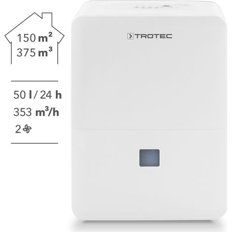 Trotec – Déshumidificateur électrique portable 46,8 l/24 h – Pour 150 m² – Hygrostat intégré – Débit d'air 345 m³/h – Arrêt automatique bac plein — photo 3