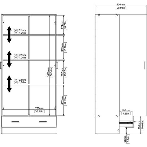 Dmora – Armoire 2 portes blanche 79,4x35,7x170,4 cm – Penderie avec 3 étagères – Design moderne pour chambre à coucher — photo 3