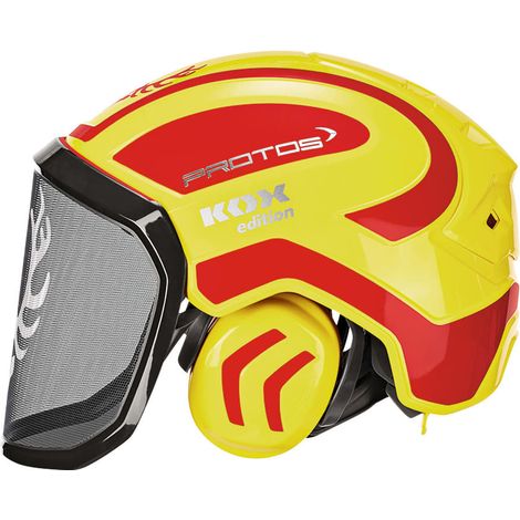 KOX – Casque forestier PROTOS® avec visière intégrale – Norme EPI – Haute visibilité jaune fluo/rouge – Protection auditive pour conditions extrêmes — photo 3