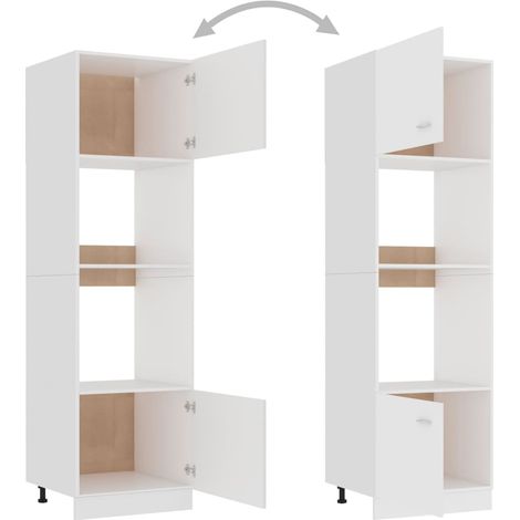 Vidaxl – Meuble micro-ondes Lyon blanc 60 x 57 x 207 cm – Bois d'ingénierie – 4 étagères – 2 portes – Rangement optimisé pour cuisine — photo 4