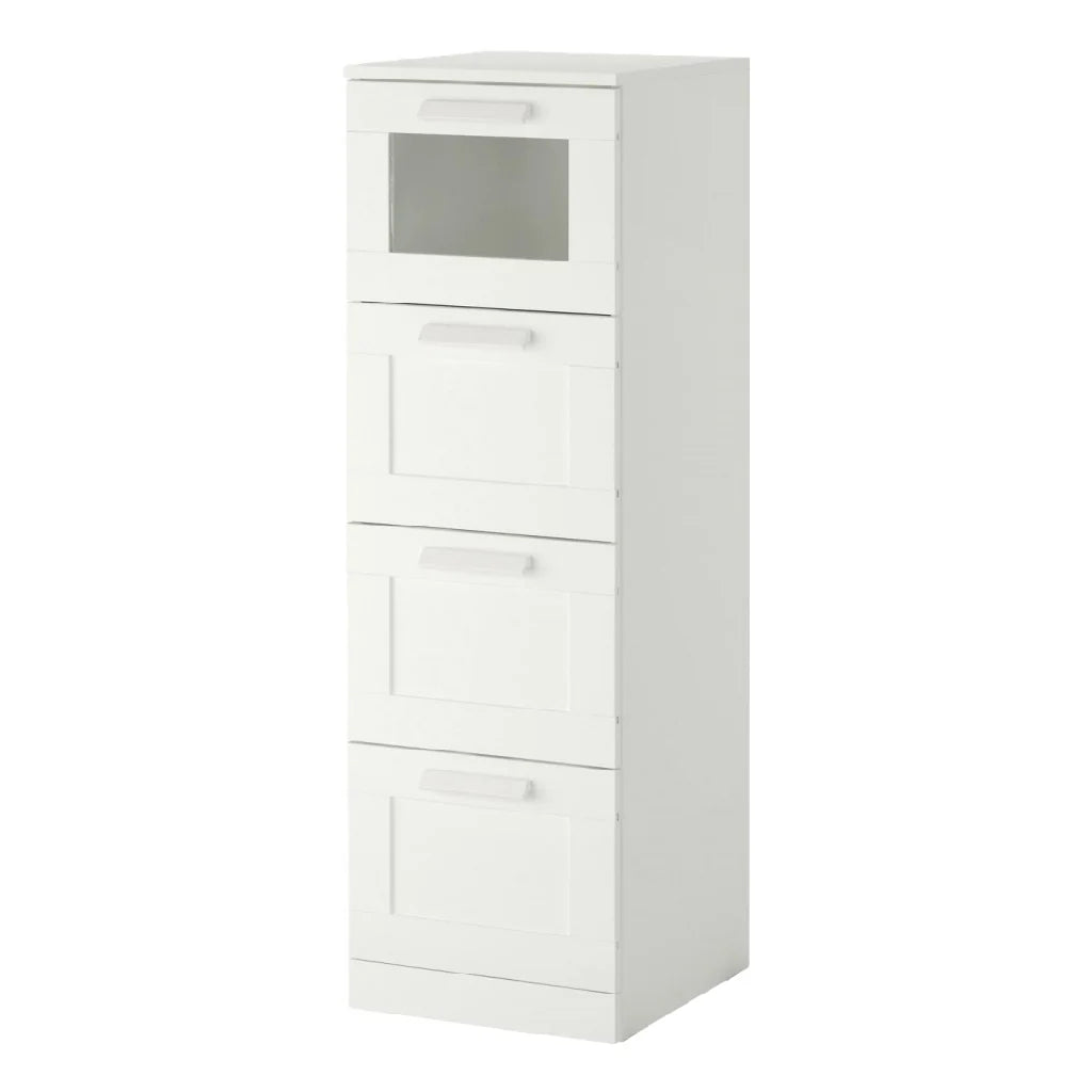 2026 Meuble de rangement 4 tiroirs en bois blanc avec façade vitrée – 40×120×40 cm, garantie 2 ans