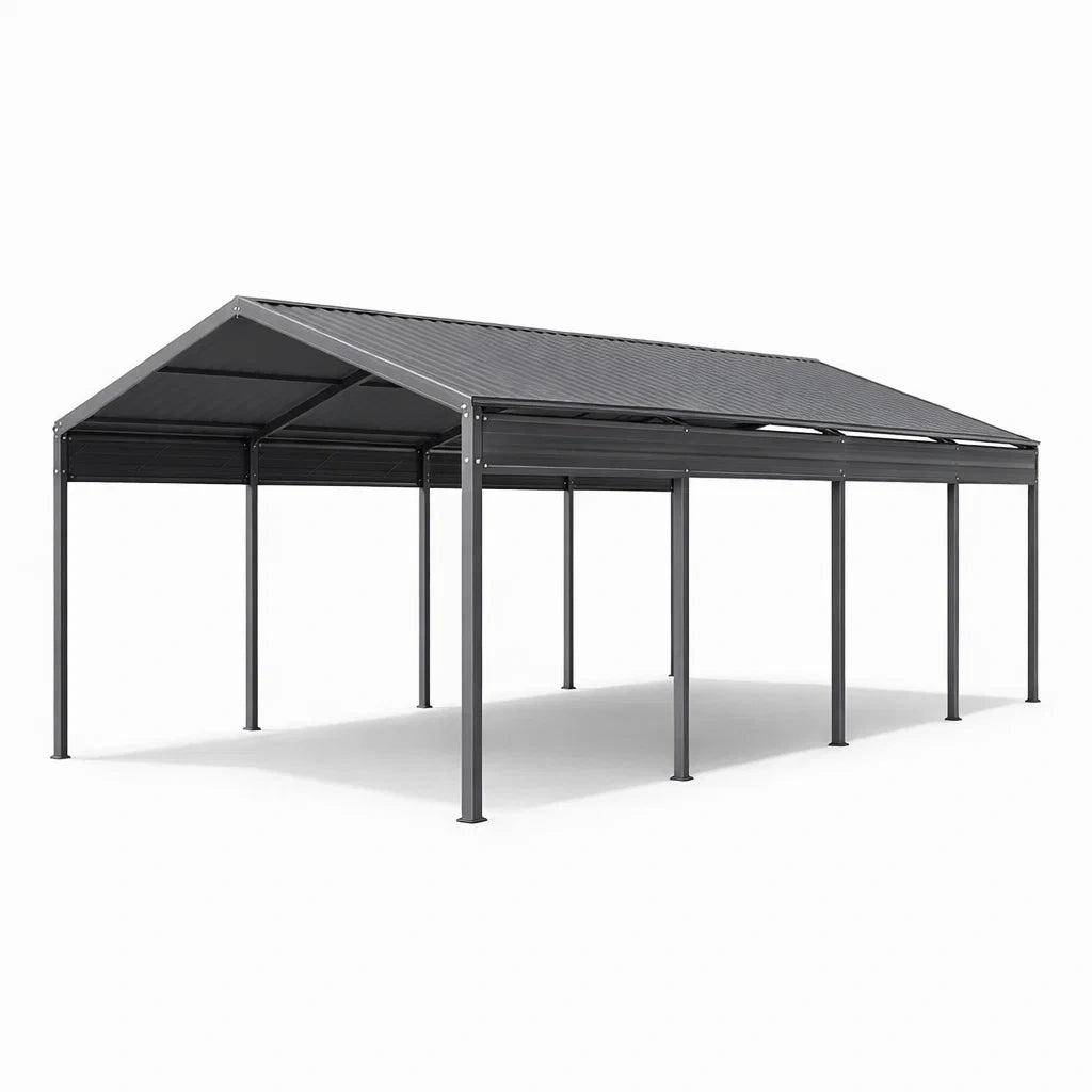 Abri voiture métallique en aluminium gris 600 x 300 x 250 cm - 2026