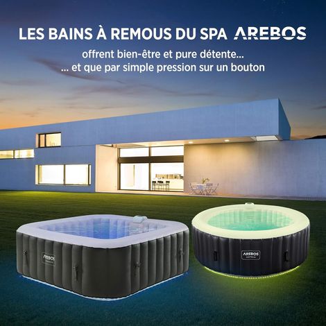 Spa Gonflable AREBOS - Automatique - 185x185cm - 6 Personnes - Bande Lumineuse LED - 130 Jets de Massage - 910 L - Noir — photo 4