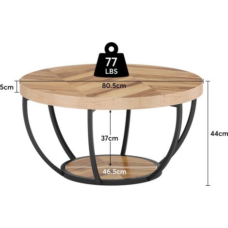Tribesigns – Table basse ronde industrielle moderne 2 niveaux – Bois d'ingénierie et métal – Pour salon contemporain – Étagères pratiques — photo 5