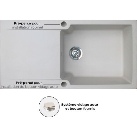 Essebagno Evier réversible 1 grande cuve 1 égouttoir Lisse résine gris — photo 4