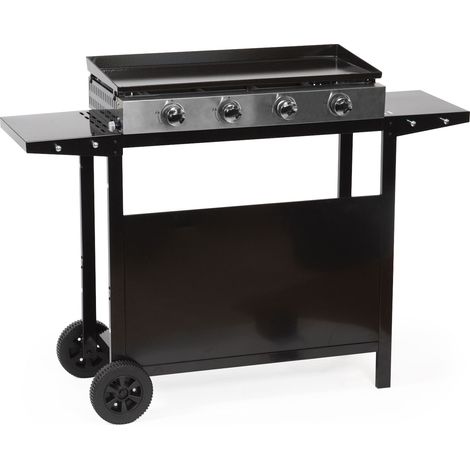Happy Garden – Plancha à gaz 4 brûleurs 8kW – Acier émaillé – Chariot à roulettes – Bac récupérateur de graisse — photo 1