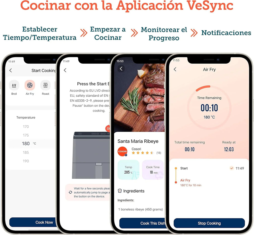 2026 Friteuse à air sans huile COSORI 6,4 L, double chauffage, sans remuer ni préchauffer, avec recettes en espagnol et 12 pr