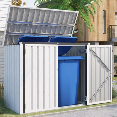 YODOLLA Cache Poubelle Exterieur en Métal, Abri pour 2 Poubelles 240L, Rangement Exterieur pour Outils, Blanc — photo 1