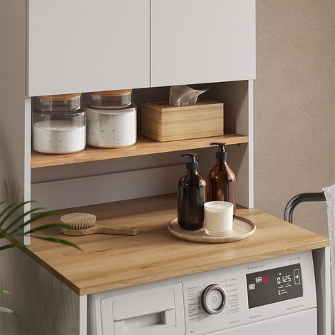 Armoire machine à laver Viktor, Blanc/Artisan, 68x88.2cm 2 pièces avec étagère, Vicco — photo 4