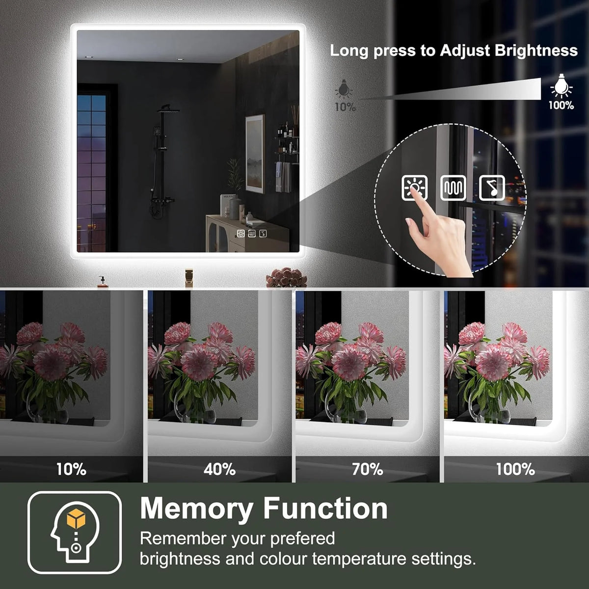 2026 Miroir de salle de bain S'bagno avec éclairage 1200 x 700 mm, IP44, LED, Bluetooth, antibuée, 3 couleurs de lumière (3 0