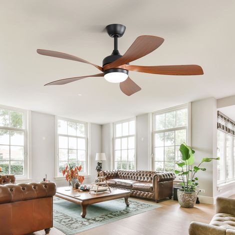 Ventilateur de plafond moderne Sofucor 132 cm, intérieur/extérieur, avec éclairage et télécommande, marron — photo 1