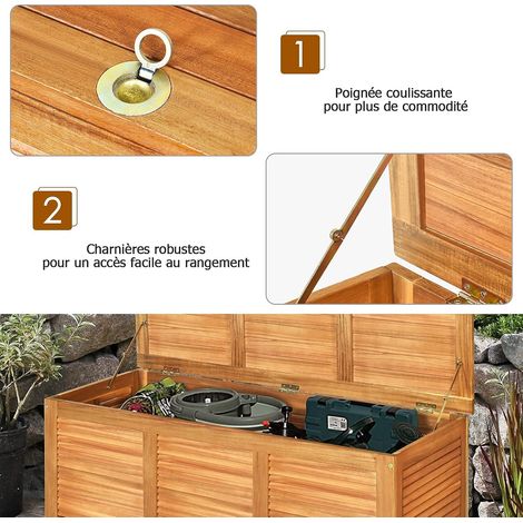 Goplus – Coffre de jardin en bois d'acacia certifié FSC 120x45x45cm – Boîte de rangement avec couvercle et capacité 150kg – Idéal pour outils et coussins - FSC-120x45x45CM- — photo 2