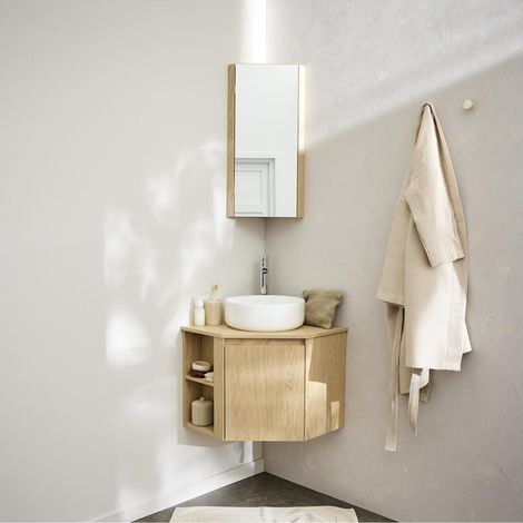 Mob-In – Meuble sous vasque d'angle 52x45 cm – Panneau de particules mélaminés – Compatible vasque ronde jusqu'à 37 cm – Rangement optimisé — photo 2