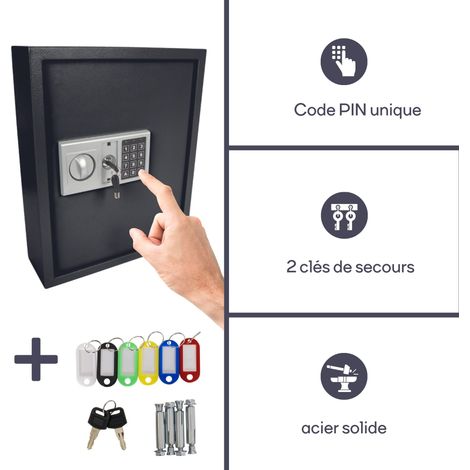 Perel – Armoire à clés à combinaison 71 crochets – Rangement sécurisé avec 71 porte-clés – Montage mural facile – Dimensions 45x36x12 cm — photo 4