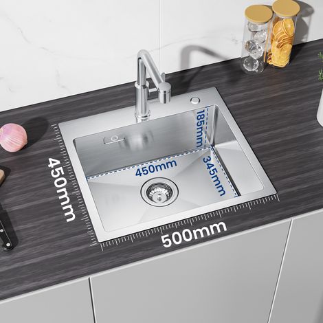 CECIPA  2 en 1 Évier 1 Bac Inox 50 x 45 x 18,5 cm + Robinet de Cuisine Inox Extractible (Sans distributeur de savon) — photo 2
