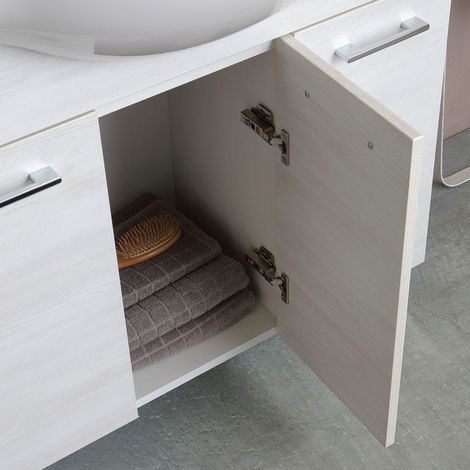 Kiamami Valentina – Meuble de salle de bains au sol 85 cm – Chêne blanc effet bois – 3 portes – Lavabo céramique avec trop-plein – Miroir avec spots LED — photo 4