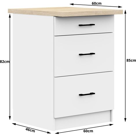 Akord – Armoire de cuisine basse 60 cm – 3 tiroirs – Finition mate blanche – Panneau stratifié – Dimensions 60x46x85 cm — photo 4