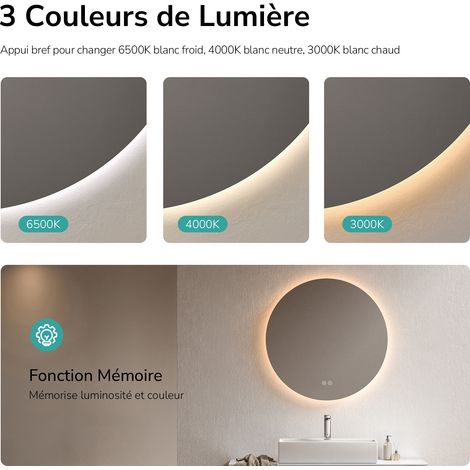 EMKE Miroir de salle de bain rond LED avec rétro-éclairage sans cadre Interrupteur tactile - Diamètre 80cm  Lumière Blanche Froide/Chaude/Neutre — photo 2
