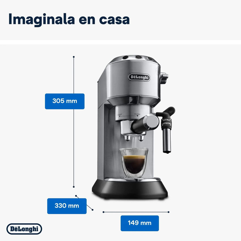 2026 De'Longhi Dedica – Cafetière à pompe en acier inoxydable pour café moulu ou individuel, expresso et cappuccino, réservoi