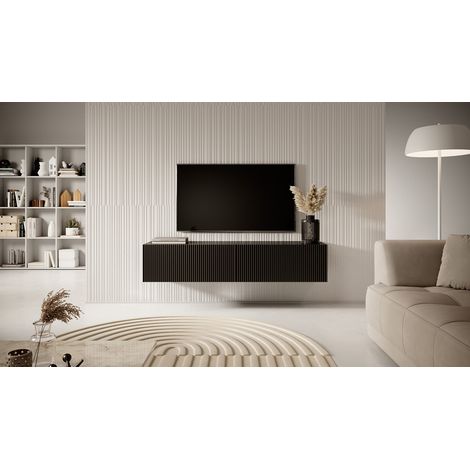Selsey – Meuble TV 140 cm noir – Façade biseautée – Panneau stratifié résistant à l'humidité – 2 armoires spacieuses pour rangement — photo 6