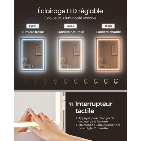 Vasagle – Coiffeuse enfant avec grand miroir LED – 7 compartiments ouverts, 6 tiroirs, étagères réglables – Dimensions 40 x 117,5 x 145 cm – Blanc nuage — photo 2