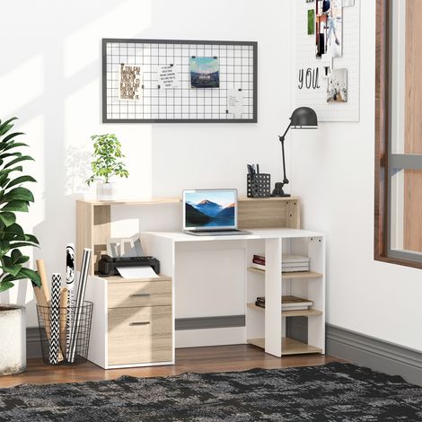 Homcom – Bureau droit MDF 137x55x92cm avec 2 tiroirs et 3 étagères – Surface lisse pour nettoyage facile – Style moderne — photo 2