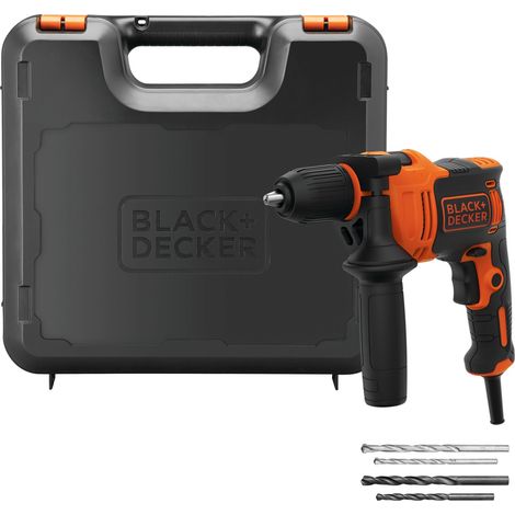 Black&Decker – Perceuse à percussion filaire 710W – Cadence de percussion 47 600 cps/min – Mandrin 13 mm sans clé – Coffret avec 4 forets inclus