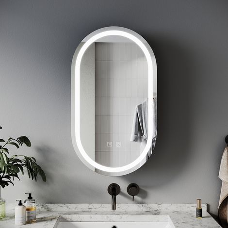 SIRHONA Armoire de toilette ovale à LED, avec prise rasoir, désembuage et 3 modes d'éclairage 400x700mm Armoire murale de salle de bain — photo 2