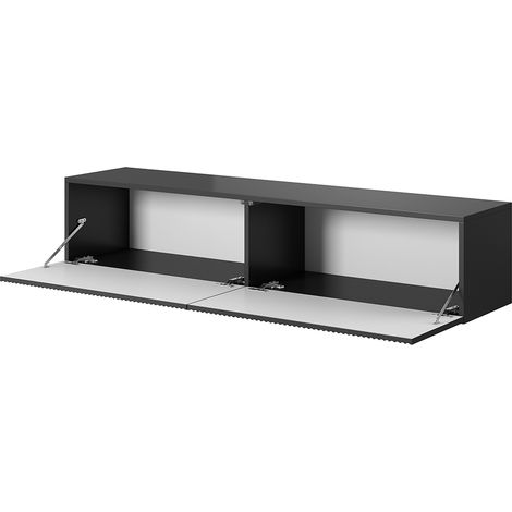 Selsey – Meuble TV 140 cm noir – Façade biseautée – Panneau stratifié résistant à l'humidité – 2 armoires spacieuses pour rangement — photo 4