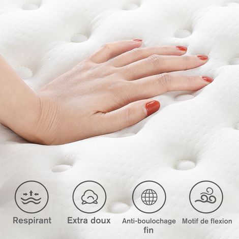 Matelas à Ressorts ensachés 140x200 cm, Hauteur 25 cm, Matelas à Ressorts ensachés 9 Zones, Confortable et Respirant - Blanc — photo 4