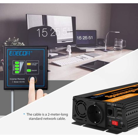 Edecoa – Convertisseur de tension 12V 1000W – Onduleur sinusoïdal pur avec télécommande – 2 ports USB 5V 2.1A – Protection survoltage et surchauffe — photo 3